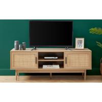 Mueble para TV, 130 cm, canaje real, madera, pasacables cables, almacenamiento, salón, comedor, beige