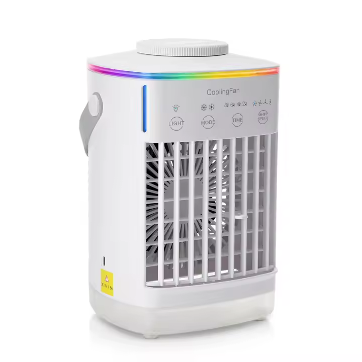 Aire acondicionado portátil 5 en 1, enfriador de aire con tanque de agua de 700 ml, 4 velocidades, 7 LED de colores para dormitorios, oficinas, coches - 1