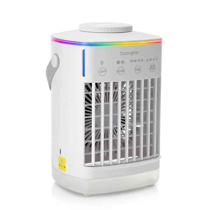 Aire acondicionado portátil 5 en 1, enfriador de aire con tanque de agua de 700 ml, 4 velocidades, 7 LED de colores para dormitorios, oficinas, coches - 1