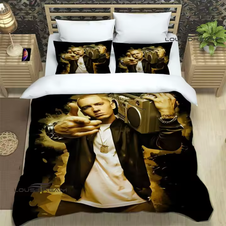 Exquisito Conjunto de Ropa de Cama de Hip-Hop Eminem Cubierta de Edredón, Cojín, Funda de Cama de Lujo Regalo de Cumpleaños Perfecto - 1