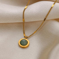 Collar De Acero Inoxidable Con Colgante De Piedra Natural Verde Para Mujer Color Oro Redondo Joyería De Fiesta Y Boda Regalo - details 0