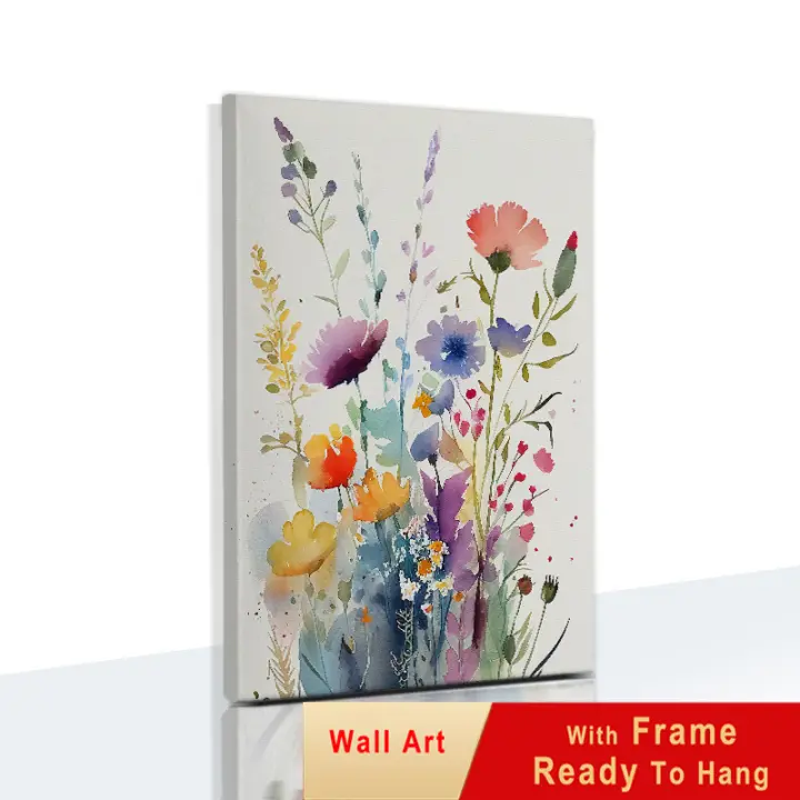 Pintura en Lienzo de JUBEER con Marco de Arte de Pared Floral y Hojas Botánicas Técnica de Acuarela para Decoración de Sala de Estar - 1