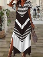 Elegante Vestido Largo con Abanico Geométrico de Moda 2025 Cuello en V para Mujeres Talla Grande - details 1