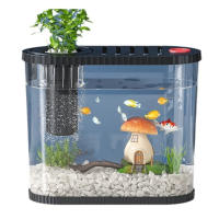 Pecera de sobremesa irrompible, ahorradora de espacio, con compartimento para filtro, pecera de plástico transparente, pecera de mesa transparente. - details 2