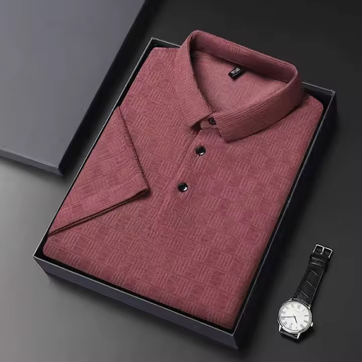 Polo de manga corta de lino y algodón para hombre, camiseta informal de negocios con solapa a cuadros, calidad novedosa y lujosa para el verano - 1