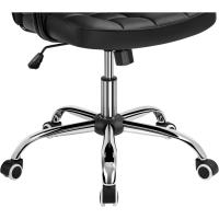 Silla de Oficina sin Reposabrazo Silla Oficina Tapizada de Cuero PU Silla con Ruedas Silla Ergonómica Base Metal Blanca - details 16