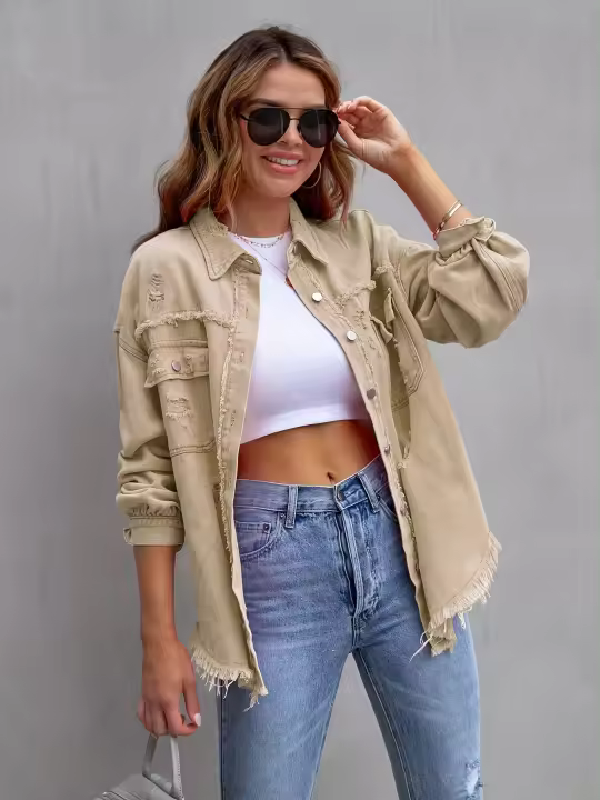 Chaqueta vaquera informal para mujer, ropa holgada de primavera y otoño. - 1