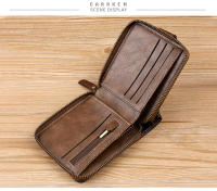 Cartera pequeña Vintage para hombre, monedero corto de cuero PU, Color sólido, con cierre y cremallera - details 12