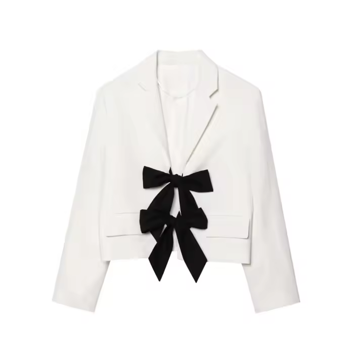 Chaqueta corta de tres piezas con lazo de color contrastante de diseñador 2025, nueva moda femenina de verano con temperamento. - 1
