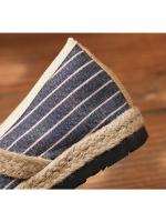 2025 Primavera y otoño nuevos zapatos de mujer ins zapatos de moda zapatos de algodón y lino de rayas rectas estilo universitario zapatos de lino de cabeza redonda de un solo paso Para mujer - details 2