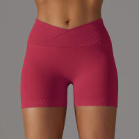 Hamidou pantalones cortos deportivos para mujer, Shorts de Yoga con cintura cruzada, gimnasio, entrenamiento, correr, cintura alta, realce de cadera, sin costuras, Fitness - details 77