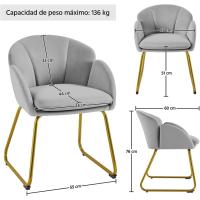 Silla de comedor moderna tapizada en terciopelo con brazos y respaldo ergonómico gris - details 2