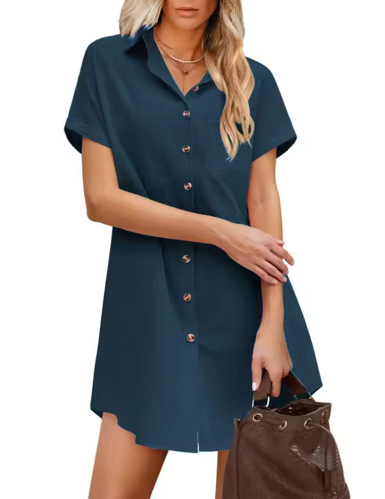 Vestido de mujer Vestido camisero sencillo de manga corta - 1