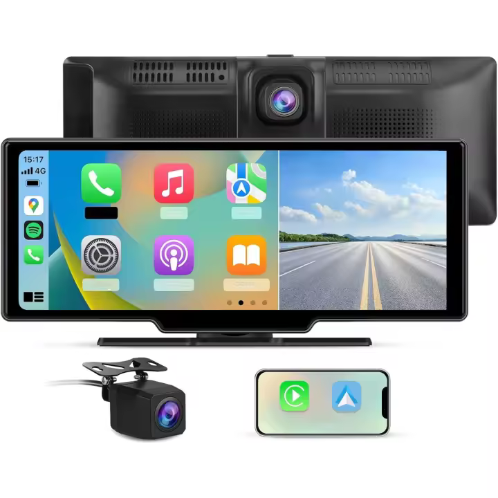 Pantalla Táctil con Dashcam Frontal 4K, Cámara Trasera 1080P Incluida, Comandos de Voz, Bluetooth/GPS/FM/AUX/MirrorLink - 1