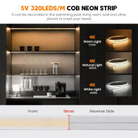 GAHADA Tira de LED COB Neón con Interruptor de Sensor PIR 320LEDs/m, Impermeable IP67, Gel de Sílice - details 1