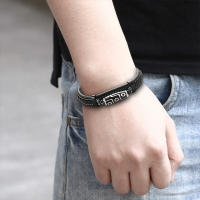 Brazalete Vintage Étnico para Hombre con Cuentas Dzi y Cuero Azul Marino, Pulsera Tejida a Mano con Simbolismo Tibetano, Joyería Masculina de Lujo, Regalos para Hombre, - details 0