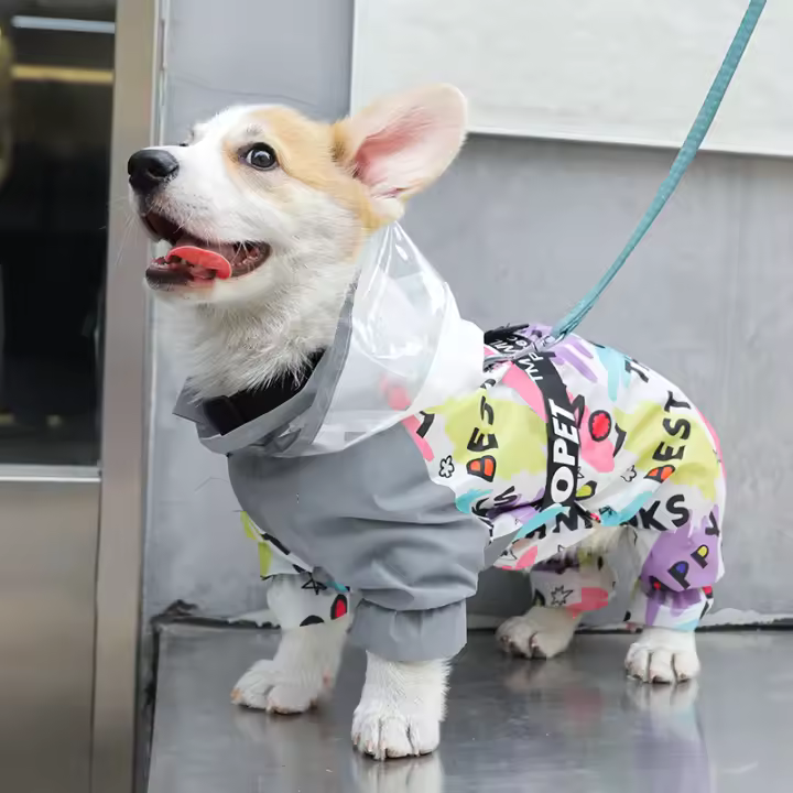 HOOPET-chubasquero para perro, abrigo impermeable de cuatro patas para las cuatro estaciones, Corgi, Teddy, perros pequeños y medianos, chubasquero para mascotas con almohadilla de remolque - 1