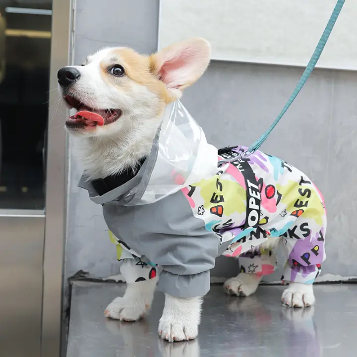 HOOPET-chubasquero para perro, abrigo impermeable de cuatro patas para las cuatro estaciones, Corgi, Teddy, perros pequeños y medianos, chubasquero para mascotas con almohadilla de remolque - 1