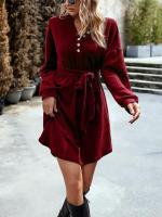 Vestido de punto suelto para mujer, ropa de moda coreana con cordones de Color sólido, vestidos de ganchillo para mujer, manga completa de una pieza, Retro X G - details 9