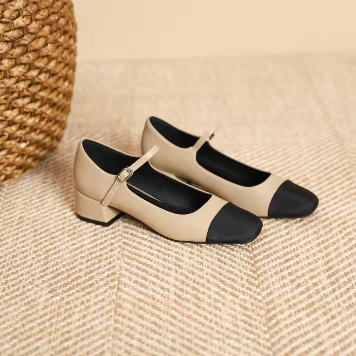 Zapatos de tacón grueso con boca baja y punta cuadrada Xiaoxiangfeng - 1