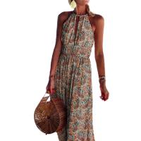 Vestido largo bohemio con estampado Floral para mujer, traje elegante sin mangas con cuello Halter y espalda descubierta, para fiesta y primavera, 2024 - details 8