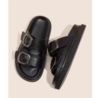 Sandalias planas de mujer de estilo superventas con suela gruesa y correa de doble hebilla, zapatillas suaves en primavera de talla grande - details 1