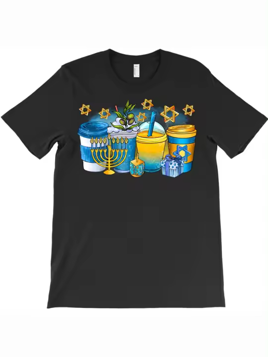 Camiseta de café Hanukkah, regalo para papá, manga corta con cuello redondo suave y cómoda - 1