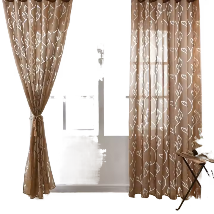 Tratamiento de ventana, cortina transparente con patrón de hojas de gasa, cortinas de ventana románticas elegantes, cortina de tul suave de estilo Pastoral para dormitorio - 1