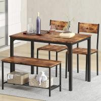 Juego de comedor de 4 piezas con mesa, 2 sillas y 1 banco. Conjunto de muebles de cocina de madera con estructura de acero. - details 3