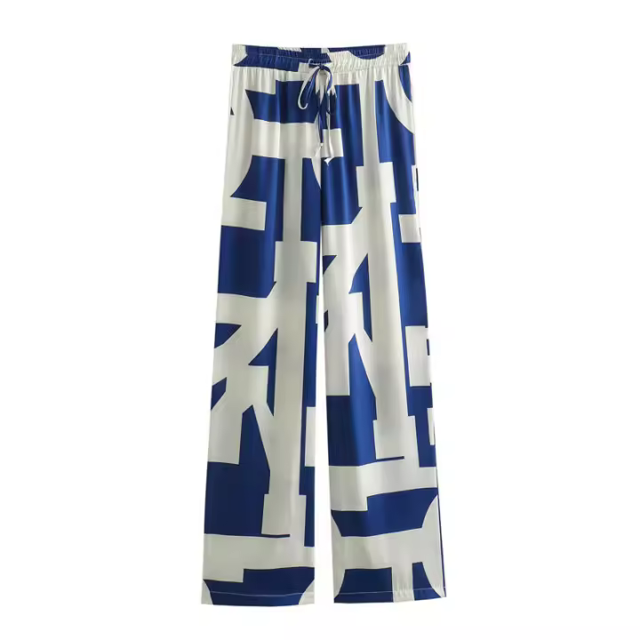 Conjunto de pantalón recto de pierna ancha informal y camisa estampada con textura de seda para mujer, nueva moda primavera 2025 - 1