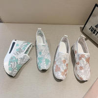 Cuña de malla con lentejuelas para mujer, zapatillas de deporte transpirables con plataforma de oro blanco, zapatos casuales que aumentan la altura - details 9