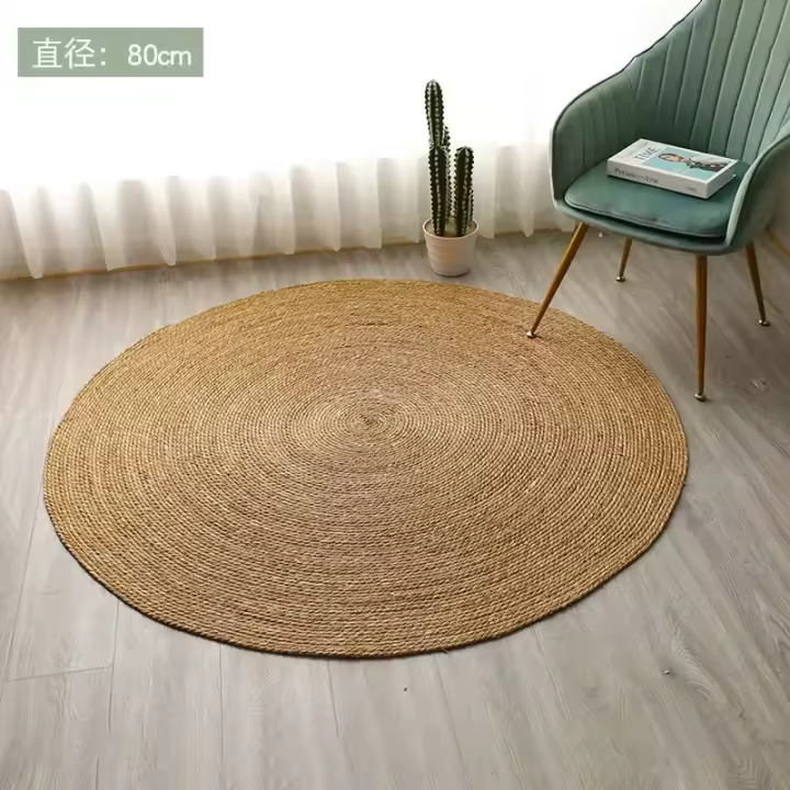 Alfombra redonda de ratán para rascar gatos, estera de paja japonesa para dormitorio, mesita de noche, sofá, ventana de Bahía de arroz - 1