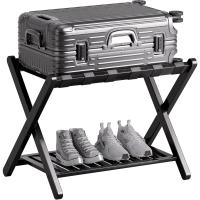 portaequipajes, plegable para maleta bambú con estante almacenamiento para habitación, dormitorio, hotel, servicio pesado (negro) - details 0