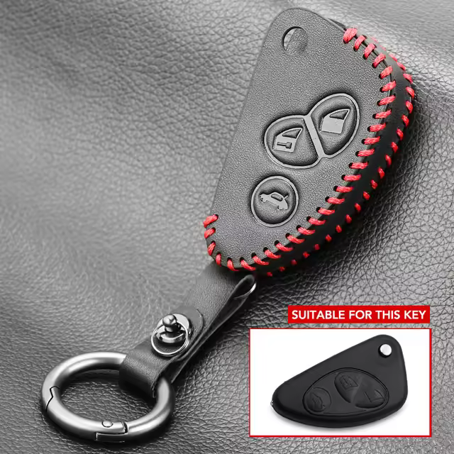 Funda de Llave de Coche de Cuero Genuino Alfa Romeo Funda de Billetera Remota para 147, 156, 166 GT JTD TS Cadena de Llaves de Motores - 1
