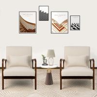 Silla Moderna de Madera, Butaca de Salon con Almohada Lumbar, Almohadillas de Fieltro Antideslizantes, Sillón de Lectura Tapizado en Tela, 79 x 65 x 77 cm (Beige) - details 1