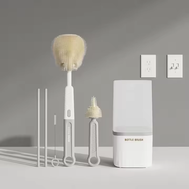Cepillo de Botella para Bebé de 360 Grados con Mango Largo y Cerdas de Silicona para Limpieza y Secado Combinación Portátil - 1