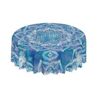 Mantel circular mandala, flor de loto de la vida, impermeable, resistente al aceite, 60 pulgadas, forma geométrica sagrada - details 86