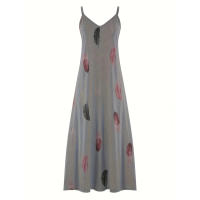 Vestido Maxi de Plumas Elegante Cómodo con Cuello en V Cuidado Fácil Moda para Mujeres - details 18