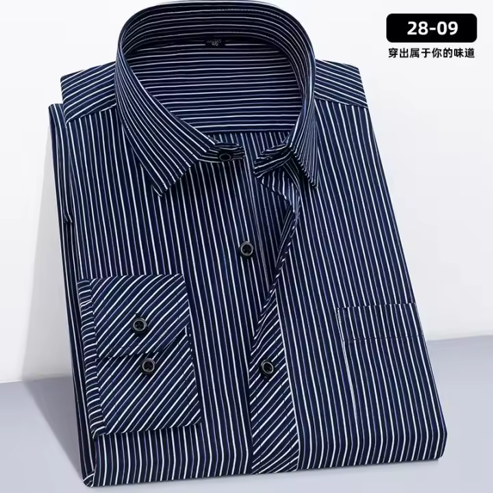 5XL primavera y otoño nueva camisa de manga larga para hombres delgada de negocios Casual sin hierro verano bolsillo grande a rayas Slim Fit - 1