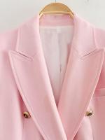 TRAFZA-traje elegante de manga larga para mujer, traje con cuello, Bolsillo falso, decorado, Color sólido, estilo callejero, prendas de vestir exteriores informales - details 5