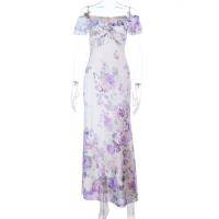 Pausa para el café Vestido floral de verano con suave viento francés, hombro de una palabra con cuello en V Un vestido de péndulo JY25242 - details 12