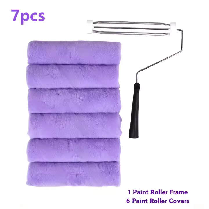 Juego de rodillos de pintura de 7 piezas con marco: funda de rodillo de metal y plástico de 9 pulgadas, longitud de cabello de 3/8 de pulgada, para pintura de paredes del hogar y eliminación de manchas - 1