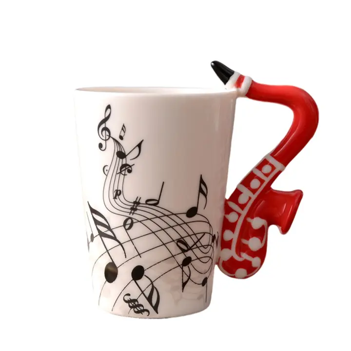 Taza de cerámica con música creativa para café, té y leche, tazas con asa, regalos novedosos, saxofón, 240Ml - 1