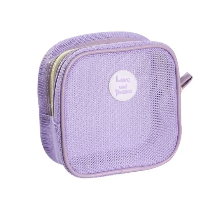 Bolsa de maquillaje de malla cuadrada portátil, bolsa de cosméticos transparente visible con cremallera, bolsa para auriculares, bolsa de aseo, bolsa de almacenamiento para exteriores - 1