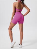 Lemon-conjunto deportivo de Yoga para mujer, mallas cortas de cintura alta y cuello redondo, sujetador cruzado, 2 piezas - details 9
