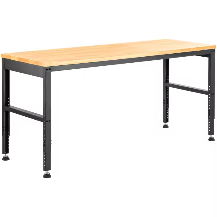 SucceBuy Banco de trabajo ajustable, tomas de corriente, tapa de madera dura, marco de metal, almohadillas para los pies, oficina/hogar/garaje - 1