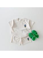 Versión coreana ins ropa de los niños de color caramelo de algodón casual de manga corta conjunto de bebé de dibujos animados oso camiseta pantalones cortos - details 1