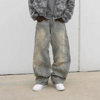 Vintage Hip Hop Loose Y2k Jeans Hombre,Harajuku bordado pantalones de mezclilla,Pantalones de piel recortada divididos,Pantalones casuales punk para las mujeres - details 0