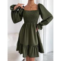 Vestido elegante de moda con cuello cuadrado largo y manga sólida para mujer - details 24