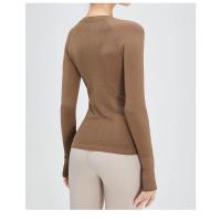 Camiseta deportiva de manga larga para mujer, tejido elástico, transpirable, Color sólido, cuello redondo, Yoga, Top deportivo sin costuras - details 12
